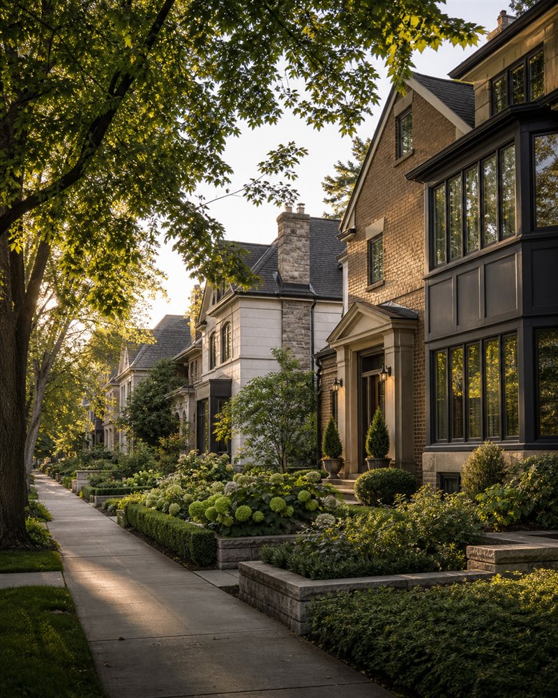 Tree-lined luxury homes in Central Toronto
